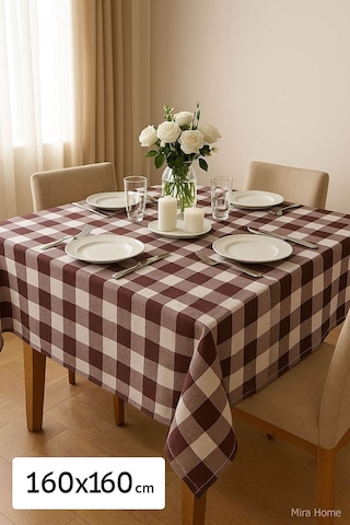 Mira Home Kareli Masa Örtüsü Sofra Bezi 160x160 Cm Happytime Bordo