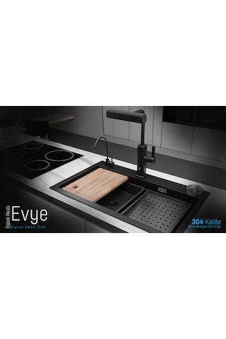 Dijital Akıllı Eviye Nano Teknoloji Kaplamalı Inox - Siyah