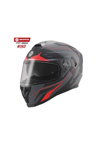 Scoyco FF-869 Wind Güneş Vizörlü Kapalı Kask Gri - Kırmızı - Mat Siyah