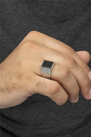 Çizgi Desenli 925 Ayar Gümüş Erkek Yüzük -8323 Gümüş