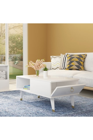 Delux Kapaklı Orta Sehpa Beyaz Beyaz