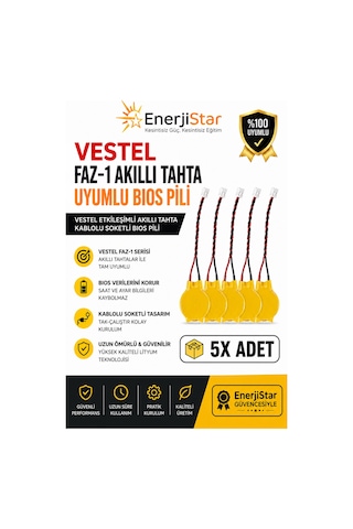 Vestel Etkileşimli Faz-1 Akıllı Tahta Cr2032 Kablolu Soketli Bios Pili 5 Adet