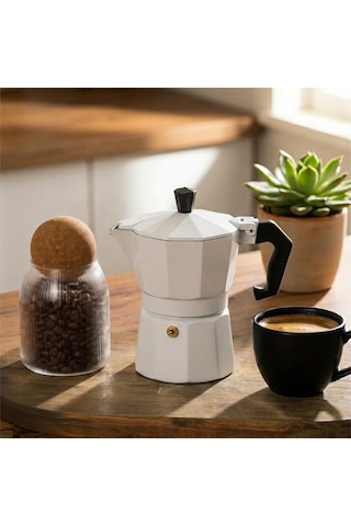 Porsima Mnb05742-1 Ocaküstü Moka Pot 3 Fincanlık Alüminyum Kahve Espresso Cezvesi Beyaz 150ml