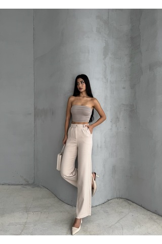 Kadın Palazzo Pantolon Oversize Kesim Bej