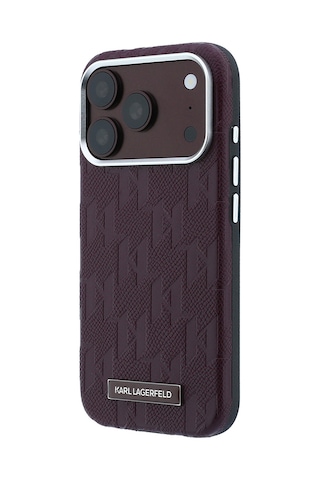 Apple iPhone 18 Pro Uyumlu Kılıf Karl Lagerfeld Lisanslı M-safe Özellikli Kl Yazılı Hot Stamp Kapak Bordo