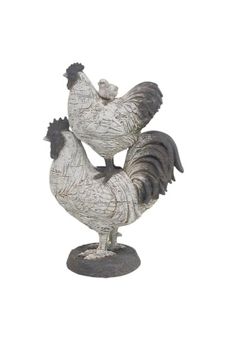 Çiftlik Evi Polystone Horoz Heykel, 8" X 5" X 12", Beyaz Diğer