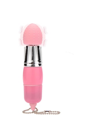 Pembe Tilki Mini Anahtarlık Vibratör 3 Başlıklı Kompakt Masaj Cihazı Pembe