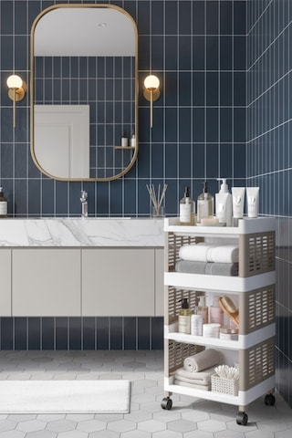 Grimorlife 4 Raflı Banyo Düzenleyici Mutfak Rafı Banyo Dolabı Çok Amaçlı Plastik Mutfak Düzenleyici Bej Beyaz