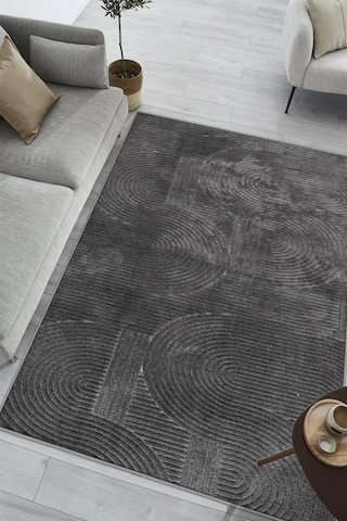 Yumuşak Dokulu İskandinav Dekoratif Kaymaz Taban Yıkanabilir Yolluk Antre Hol Halısı Salon Halısı Antrasit