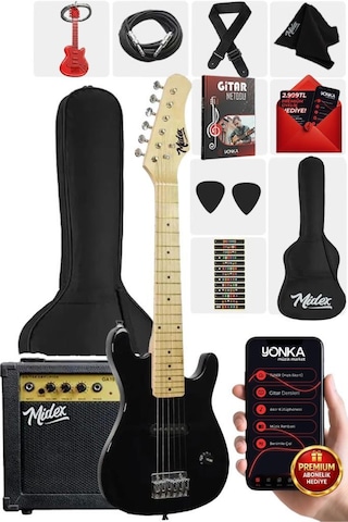 Midex Ceg-30bk 4-6 Yaş Çocuklar İçin Amfili Full 1/4 30 İnç Elektro Gitar Seti Full Black