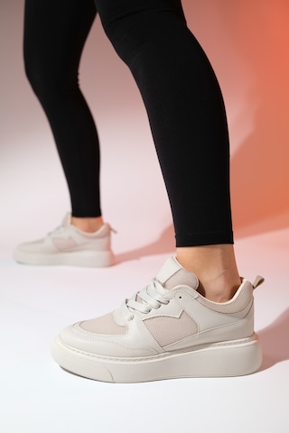 Luvishoes Pure Bej Cilt Kadın Spor Ayakkabı Bej