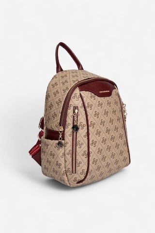 Silver Polo Koyu Bej - Bordo Monogram Kadın Sırt Çantası Sp906