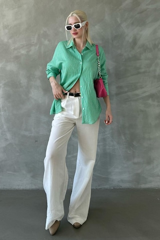Madmext Yeşil Çizgili Oversize Kadın Gömlek Mg2327 Yeşil