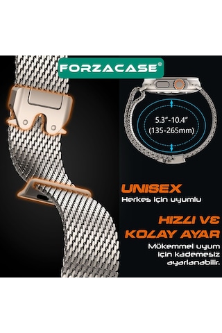 Forzacase Apple Watch 10 Series 46mm İle Uyumlu Mekanizmalı Metal Hasır Kordon Kayış - Fc864 Gümüş