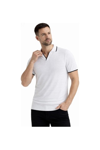 Barlashive Erkek Yazlık Dokuma Triko Tişört Düğmesiz Polo Yaka Kısa Kol T-shirt - Beyaz Çok Renkli