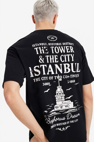 Defacto %100 Pamuk Boxy Fit Baskılı Tişört F8164ax26spbk81 Siyah-bk81