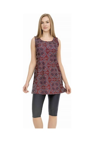 Sıfır Kol Taytlı Yarı Kapalı Mayo 153-507 Bordo Bordo