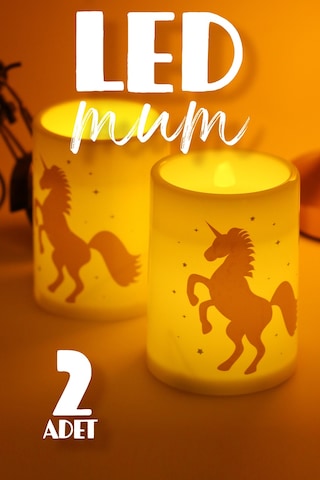 2li Led Mum Unicorn Bardak Tipi Pilli Dumansız Alevli Dekoratif Yapay Mum Dekor Lambası