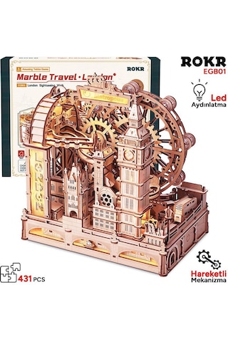 Rokr Egb01 Marble Travel London Marble Run Dıy Minyatür Maket Model Seti Ahşap 3d Wooden Puzzle 3d Model Kit Detaylı Dekoratif Hobi Seti Ahşap Maket