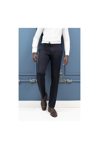 Ecer Regular Fit Armürlü Beli İplikli Astarsız Rayon Kışlık Kumaş Pantolon Lacivert