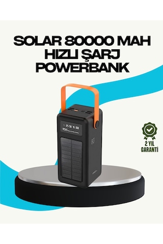 80000 Mah Güneş Enerjili Powerbank 4 Kablolu Type C Lightning Micro Usb Çok Renkli