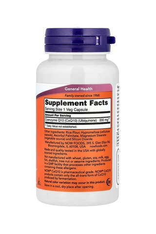 Now Foods Coq10 Coenzyme Q10 Ubiquinone 200 Mg 60 Veg Caps