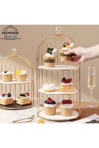 Fochsia Mumm Hiboux 3 Katlı Altın Zarif Pasta Standı Çay Partisi, Düğün, Hediye