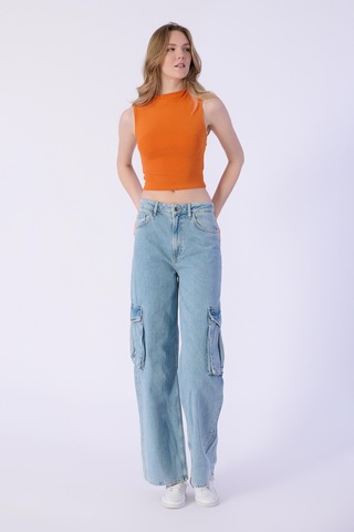 Açık Mavi Yüksek Bel Kargo Cepli Wide Leg Pantolon-açık Mavi Açık Mavi