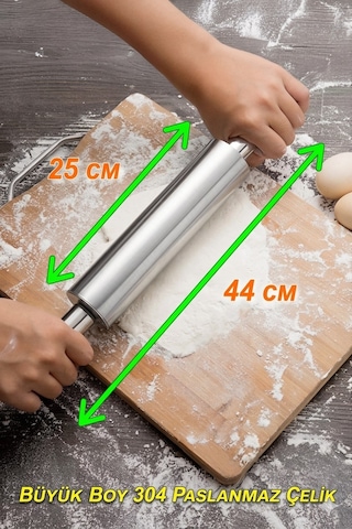 Büyük Boy Paslanmaz Çelik Merdane Ergonomik Döner Saplı Hamur Açma Rulosu Mutfak Şef Yardımcısı