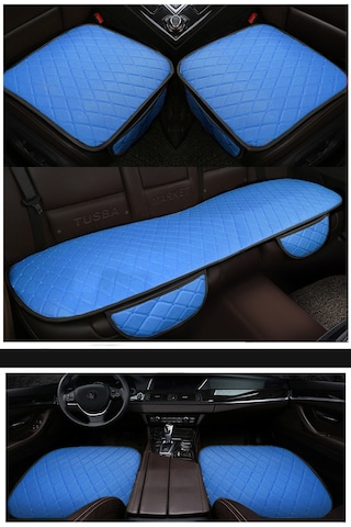 Mavi Deri Ön & Arka Araç Oto Koltuk Minderi Üçlü Set