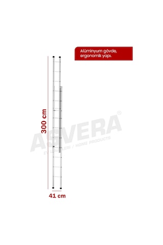 Asvera Endüstriyel 6 Metre 2 Parçalı Alüminyum Merdiven - 1.4 Mm Sürgülü Profesyonel Merdiven