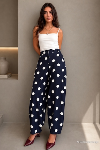 Madmext Lacivert Puantiyeli Beli Lastikli Balon Kadın Pantolon Mg2886