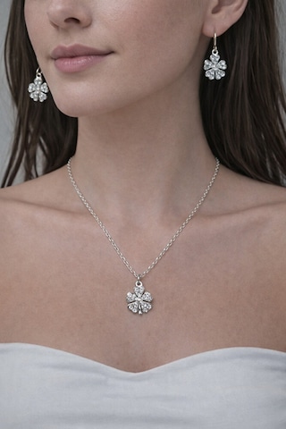 Altın Rengi Yonca 2li Kolye Küpe Set Takımı Gri