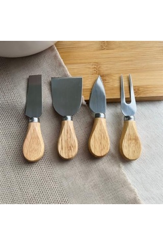 Bambu Saplı Peynir Bıçağı Seti, 4 Parça Açık Ceviz