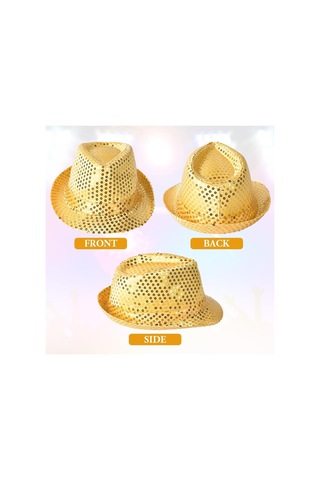 Disko Star Altın Gold Payetli Fötr Şapka Yetişkin Boy - Evori-860256 18