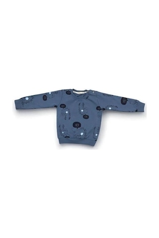 Erkek Bebek Dinazor Baskılı Pamuklu Eşofman Takım-15176 İndigo