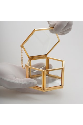 Yüzük Kutusu Cam Pirinç & Gold