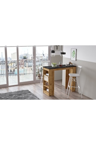 Robinhome Robin Home Thales Bar Masası Mutfak Yemek Masası Siyah-Çam