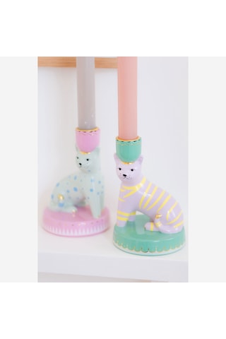 Kedi Formlu Yeşil Resin Alüminyum Mumluk 12x24 Cm