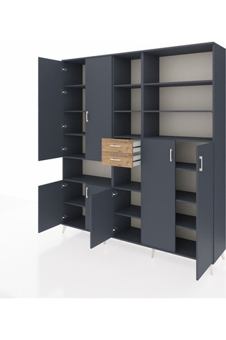 Hyperion Dolap 17 Raflı 2 Çekmeceli 7 Kapaklı 220x44x243 Antrasit-antrasit/çam Antrasıt/atlas Çam
