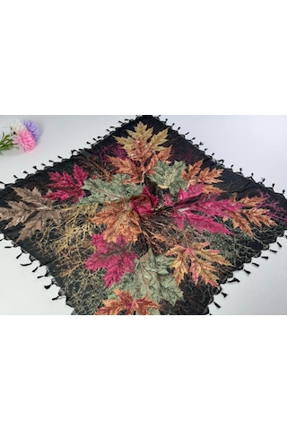 Beyce Cotton Sökme Boncuklu Desenli Tülbent 06438 Siyah-kiremit