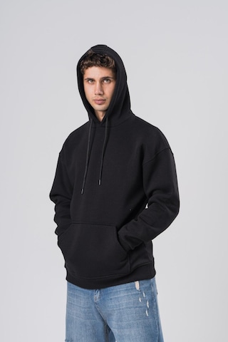 Coal City Erkek Siyah 3 İplik Şardonlu Oversize Kapüşonlu Sweatshirt Yumuşak Dokulu