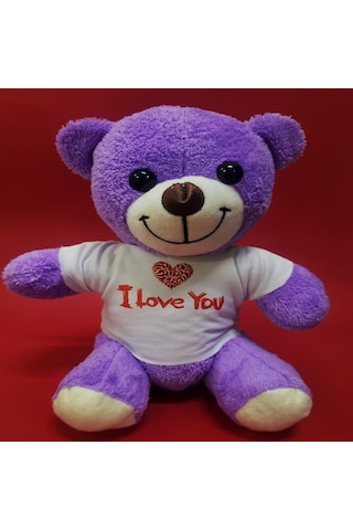 Premium Tatlı Hatıra Arkadaşa Armağan Anlamlı Sürpriz Mor I Love You Tişörtlü Peluş Ayıcık Çok Renkli