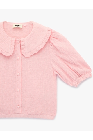 Koton Viskon Karışımlı Kısa Kollu Düğmeli Crop Bebe Yaka Bluz Pembe 6skg60066aw Gül