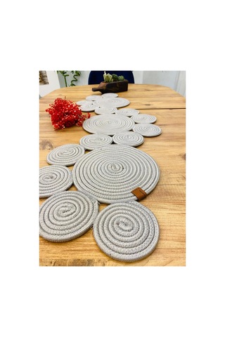 Jüt, Hasır, Dekoratif Masa Örtüsü,papatya Model Runner 30x100 Cm, Sehpa Örtüsü, Bohem Tarzı Gri Gri