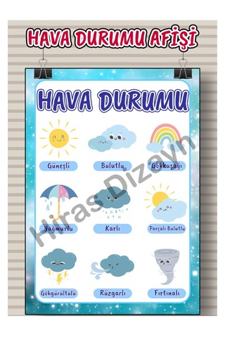 Hiras Dizayn Hava Durumu Eğitici Afiş A3, 30 42 Cm