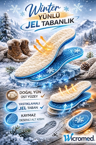 Soft Winter Sıcak Tutan Termal Yünlü Kışlık Ortopedik Jel Silikon Tabanlık Mt7033