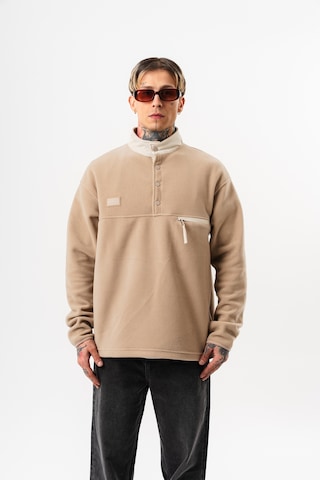 Respire Erkek Düğme Detaylı Oversize Polar Sweatshirt Bej