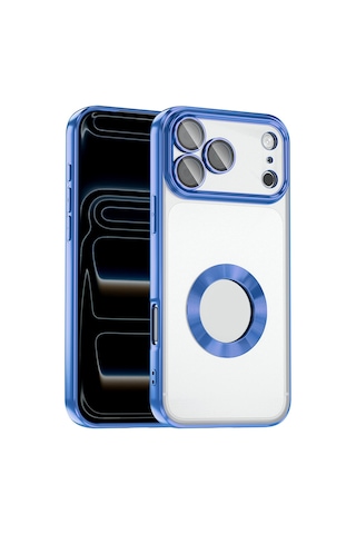 Zore Apple iPhone Uyumlu 17 Pro Kılıf Kamera Korumalı Logo Gösteren Zore Omega Kapak - Mavi
