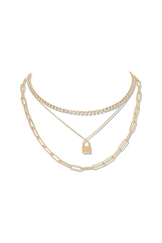 Chavin 3 Katmanlı Taşlı Gold Alloy Kadın Zincir Kolye En25 Altın